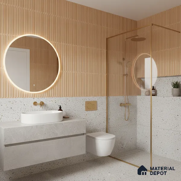 Faux Subway Wall Tile TL 05377 C Miraq Ripple Stripes Beige 2 ft x 1 ft Ceramic Glossy Finish - 8 mm | Suitable For Kitchen, Bathroom Walls and Backsplashes | Please Expect a Slight Variation of Pattern