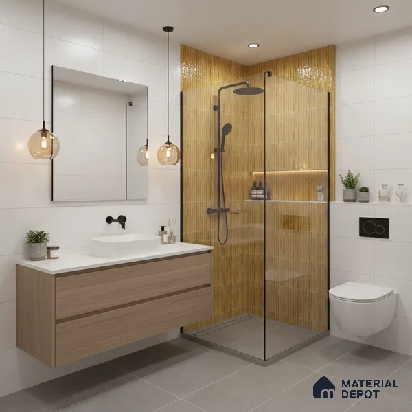 Faux Subway Wall Tile TL 05377 D Miraq Ripple Stripes Gold 2 ft x 1 ft Ceramic Glossy Finish - 8 mm | Suitable For Kitchen, Bathroom Walls and Backsplashes | Please Expect a Slight Variation of Pattern (Sample)