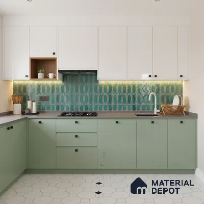 Faux Subway Wall Tile TL 05379 C Miraq Chester Jade Green 2 ft x 1 ft Ceramic Glossy Finish - 8 mm | Suitable For Kitchen, Bathroom Walls and Backsplashes | Please Expect a Slight Variation of Pattern (Sample)