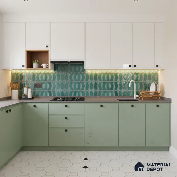 Faux Subway Wall Tile TL 05379 C Miraq Chester Jade Green 2 ft x 1 ft Ceramic Glossy Finish - 8 mm | Suitable For Kitchen, Bathroom Walls and Backsplashes | Please Expect a Slight Variation of Pattern (Sample)