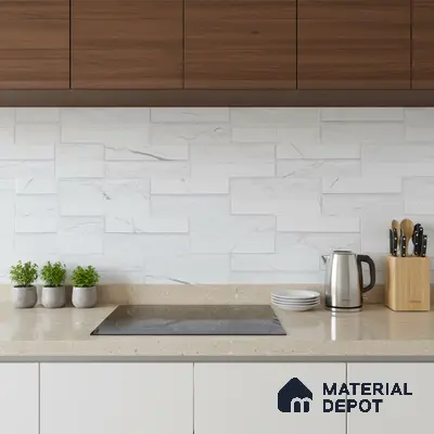 Faux Subway Wall Tile TL 05380 B Miraq Marquina White 2 ft x 1 ft Ceramic Matte Finish - 8 mm | Suitable For Kitchen, Bathroom Walls and Backsplashes | Please Expect a Slight Variation of Pattern