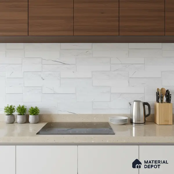 Faux Subway Wall Tile TL 05380 B Miraq Marquina White 2 ft x 1 ft Ceramic Matte Finish - 8 mm | Suitable For Kitchen, Bathroom Walls and Backsplashes | Please Expect a Slight Variation of Pattern
