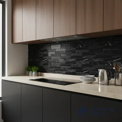 Faux Subway Wall Tile TL 05380 Miraq Marquina Black 2 ft x 1 ft Ceramic Matte Finish - 8 mm | Suitable For Kitchen, Bathroom Walls and Backsplashes | Please Expect a Slight Variation of Pattern