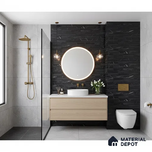 Faux Subway Wall Tile TL 05380 Miraq Marquina Black 2 ft x 1 ft Ceramic Matte Finish - 8 mm | Suitable For Kitchen, Bathroom Walls and Backsplashes | Please Expect a Slight Variation of Pattern