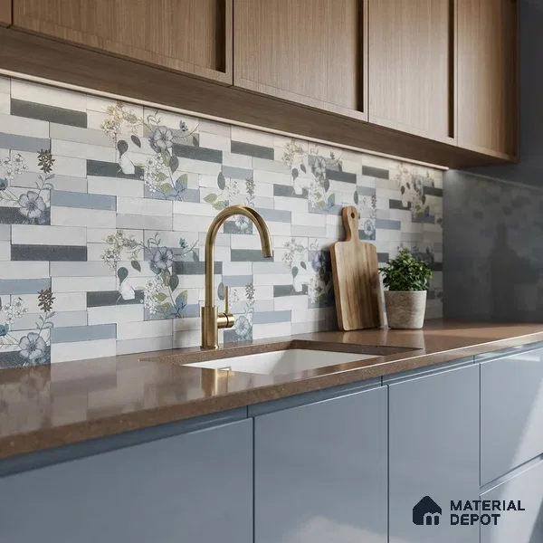 Faux Subway Wall Tile TL 05382 Miraq Stack Floral White 2 ft x 1 ft Ceramic Matte Finish - 8 mm | Suitable For Kitchen, Bathroom Walls and Backsplashes | Please Expect a Slight Variation of Pattern (Sample)