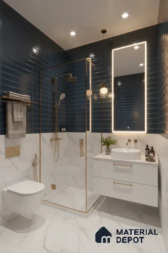 Faux Subway Wall Tile TL 05385 D Miraq Nautical Blue 2 ft x 1 ft Ceramic Matte Finish - 8 mm | Suitable For Kitchen, Bathroom Walls and Backsplashes | Please Expect a Slight Variation of Pattern