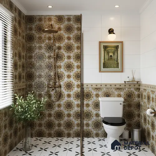 Kitchen Wall Tile TL 05403 B Bistro Carmen Brown Highlighter 2 ft x 1 ft Ceramic Glossy Finish - 9 mm | Suitable For Kitchen, Bathroom Walls and Backsplashes