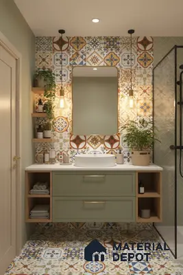 Moroccan Floor & Wall Tile TL 05424 Morissa Amber Azul 1 ft x 1 ft Ceramic Matte Finish - 7.5 mm | Suitable for Suitable for Bathroom, Kitchen, Balcony | Please Expect a Slight Variation of Pattern