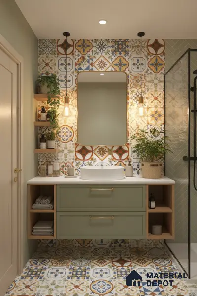 Moroccan Floor & Wall Tile TL 05424 Morissa Amber Azul 1 ft x 1 ft Ceramic Matte Finish - 7.5 mm | Suitable for Suitable for Bathroom, Kitchen, Balcony | Please Expect a Slight Variation of Pattern