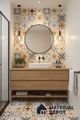 Moroccan Floor & Wall Tile TL 05424 Morissa Amber Azul 1 ft x 1 ft Ceramic Matte Finish - 7.5 mm | Suitable for Suitable for Bathroom, Kitchen, Balcony | Please Expect a Slight Variation of Pattern