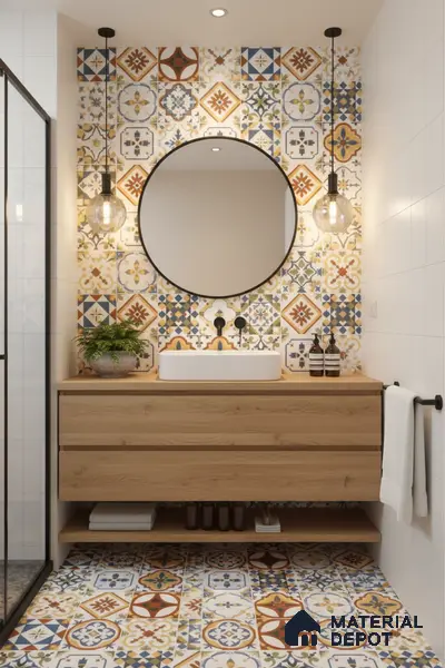 Moroccan Floor & Wall Tile TL 05424 Morissa Amber Azul 1 ft x 1 ft Ceramic Matte Finish - 7.5 mm | Suitable for Suitable for Bathroom, Kitchen, Balcony | Please Expect a Slight Variation of Pattern