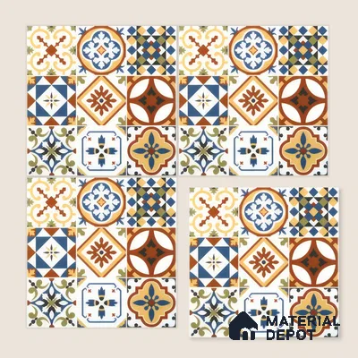 Moroccan Floor & Wall Tile TL 05424 Morissa Amber Azul 1 ft x 1 ft Ceramic Matte Finish - 7.5 mm | Suitable for Suitable for Bathroom, Kitchen, Balcony | Please Expect a Slight Variation of Pattern