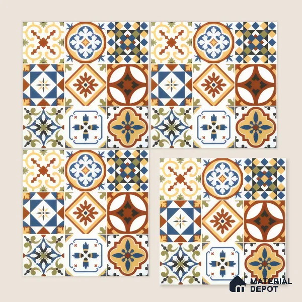 Moroccan Floor & Wall Tile TL 05424 Morissa Amber Azul 1 ft x 1 ft Ceramic Matte Finish - 7.5 mm | Suitable for Suitable for Bathroom, Kitchen, Balcony | Please Expect a Slight Variation of Pattern