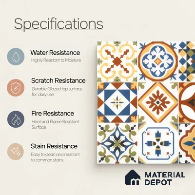 Moroccan Floor & Wall Tile TL 05424 Morissa Amber Azul 1 ft x 1 ft Ceramic Matte Finish - 7.5 mm | Suitable for Suitable for Bathroom, Kitchen, Balcony | Please Expect a Slight Variation of Pattern