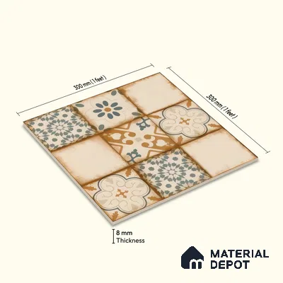 Moroccan Floor & Wall Tile TL 05426 Morissa Sahara Brown 1 ft x 1 ft Ceramic Matte Finish - 7.5 mm | Random Design | Suitable for Bathroom, Kitchen, Balcony | Please Expect a Slight Variation of Pattern
