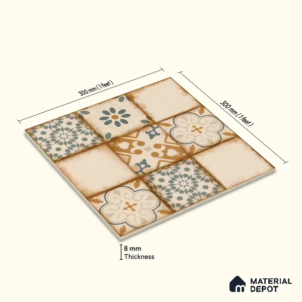 Moroccan Floor & Wall Tile TL 05426 Morissa Sahara Brown 1 ft x 1 ft Ceramic Matte Finish - 7.5 mm | Random Design | Suitable for Bathroom, Kitchen, Balcony | Please Expect a Slight Variation of Pattern