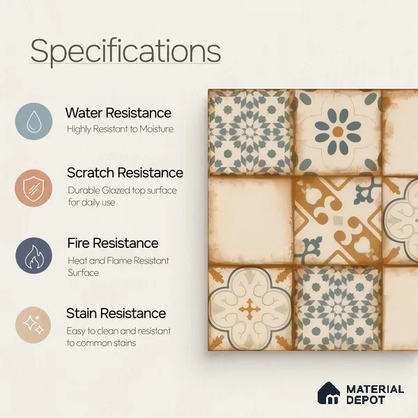Moroccan Floor & Wall Tile TL 05426 Morissa Sahara Brown 1 ft x 1 ft Ceramic Matte Finish - 7.5 mm | Random Design | Suitable for Bathroom, Kitchen, Balcony | Please Expect a Slight Variation of Pattern