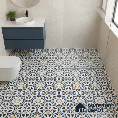 Moroccan Floor & Wall Tile TL 05430 B Morissa Blue Fleur 1 ft x 1 ft Ceramic Matte Finish - 7.5 mm | Suitable for Bathroom, Kitchen, Balcony | Please Expect a Slight Variation of Pattern