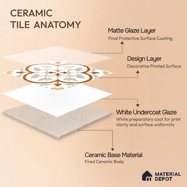 Moroccan Floor & Wall Tile TL 05430 Morissa Terrabrown 1 ft x 1 ft Ceramic Matte Finish - 7.5 mm | Suitable for Bathroom, Kitchen, Balcony | Please Expect a Slight Variation of Pattern