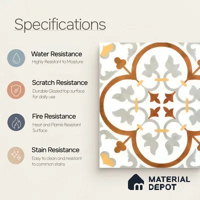 Moroccan Floor & Wall Tile TL 05430 Morissa Terrabrown 1 ft x 1 ft Ceramic Matte Finish - 7.5 mm | Suitable for Bathroom, Kitchen, Balcony | Please Expect a Slight Variation of Pattern