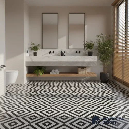 Moroccan Floor & Wall Tile TL 05431 Morissa Monochrome Zebra 1 ft x 1 ft Ceramic Matte Finish - 7.5 mm | Suitable for Bathroom, Kitchen, Entryway | Please Expect a Slight Variation of Pattern