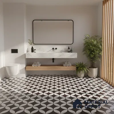 Moroccan Floor & Wall Tile TL 05432 Morissa Monochrome Petal 1 ft x 1 ft Ceramic Matte Finish - 7.5 mm | Suitable for Bathroom, Kitchen, Balcony (Sample)