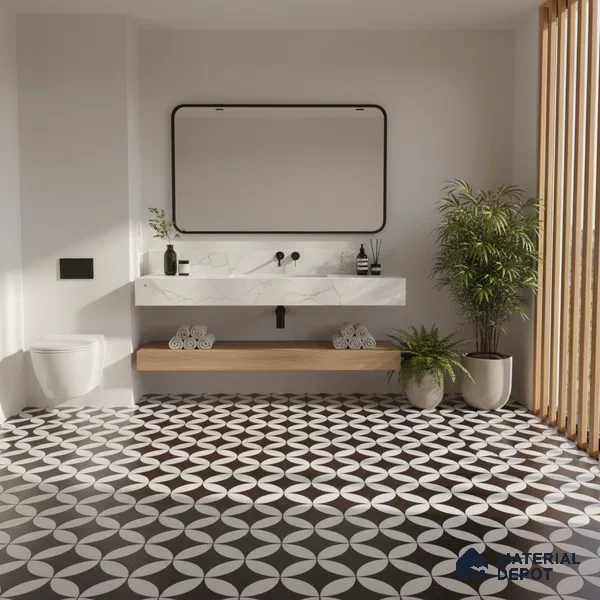 Moroccan Floor & Wall Tile TL 05432 Morissa Monochrome Petal 1 ft x 1 ft Ceramic Matte Finish - 7.5 mm | Suitable for Bathroom, Kitchen, Balcony (Sample)
