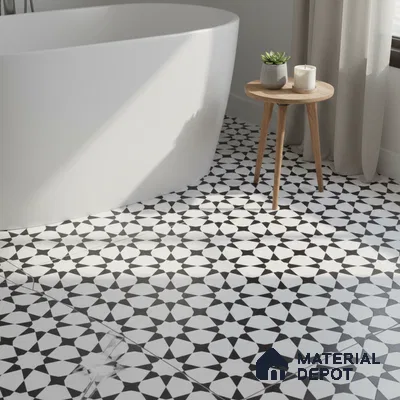 Moroccan Floor & Wall Tile TL 05433 Morissa Monochrome Stargaze 1 ft x 1 ft Ceramic Matte Finish - 7.5 mm | Suitable for Bathroom, Kitchen, Balcony | Please Expect a Slight Variation of Pattern (Sample)