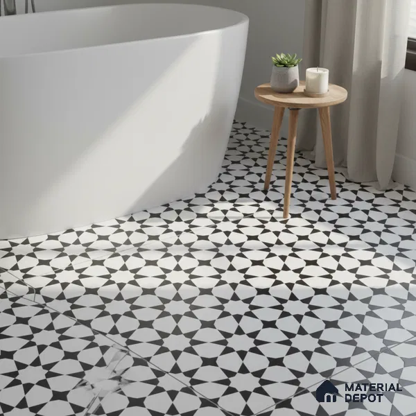 Moroccan Floor & Wall Tile TL 05433 Morissa Monochrome Stargaze 1 ft x 1 ft Ceramic Matte Finish - 7.5 mm | Suitable for Bathroom, Kitchen, Balcony | Please Expect a Slight Variation of Pattern (Sample)