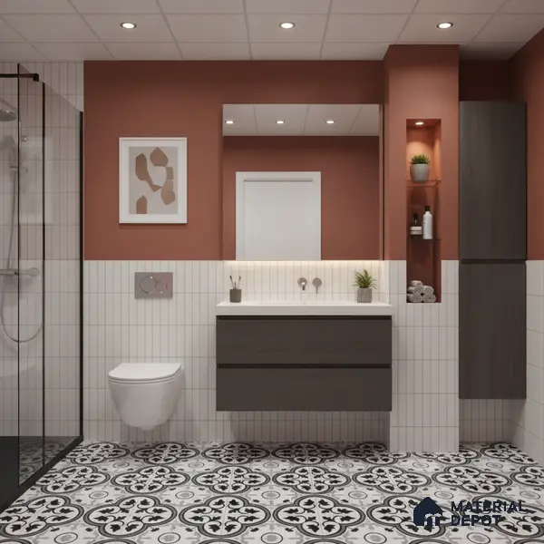 Moroccan Floor & Wall Tile TL 05437 Morissa Monochrome Feuille 1 ft x 1 ft Ceramic Matte Finish - 7.5 mm | Suitable for Bathroom, Kitchen, Balcony | Please Expect a Slight Variation of Pattern