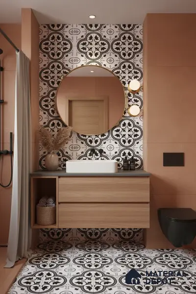 Moroccan Floor & Wall Tile TL 05437 Morissa Monochrome Feuille 1 ft x 1 ft Ceramic Matte Finish - 7.5 mm | Suitable for Bathroom, Kitchen, Balcony | Please Expect a Slight Variation of Pattern