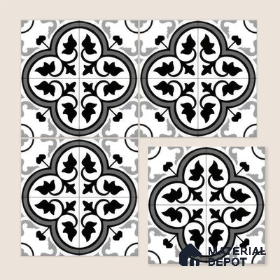 Moroccan Floor & Wall Tile TL 05437 Morissa Monochrome Feuille 1 ft x 1 ft Ceramic Matte Finish - 7.5 mm | Suitable for Bathroom, Kitchen, Balcony | Please Expect a Slight Variation of Pattern