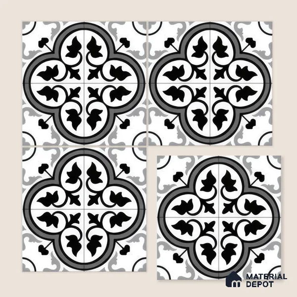 Moroccan Floor & Wall Tile TL 05437 Morissa Monochrome Feuille 1 ft x 1 ft Ceramic Matte Finish - 7.5 mm | Suitable for Bathroom, Kitchen, Balcony | Please Expect a Slight Variation of Pattern