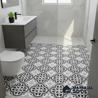 Moroccan Floor & Wall Tile TL 05437 Morissa Monochrome Feuille 1 ft x 1 ft Ceramic Matte Finish - 7.5 mm | Suitable for Bathroom, Kitchen, Balcony | Please Expect a Slight Variation of Pattern