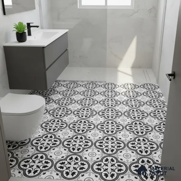 Moroccan Floor & Wall Tile TL 05437 Morissa Monochrome Feuille 1 ft x 1 ft Ceramic Matte Finish - 7.5 mm | Suitable for Bathroom, Kitchen, Balcony | Please Expect a Slight Variation of Pattern