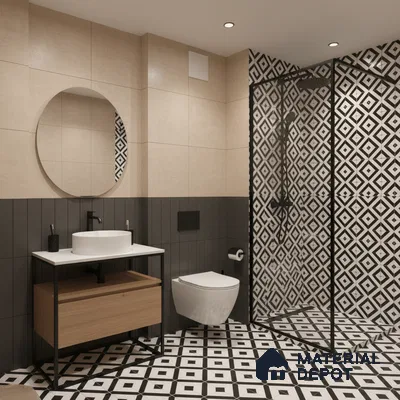 Moroccan Floor & Wall Tile TL 05438 Morissa Monochrome Box 1 ft x 1 ft Ceramic Matte Finish - 7.5 mm | Suitable for Bathroom, Kitchen, Balcony | Please Expect a Slight Variation of Pattern (Sample)