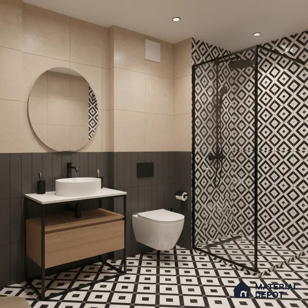 Moroccan Floor & Wall Tile TL 05438 Morissa Monochrome Box 1 ft x 1 ft Ceramic Matte Finish - 7.5 mm | Suitable for Bathroom, Kitchen, Balcony | Please Expect a Slight Variation of Pattern (Sample)