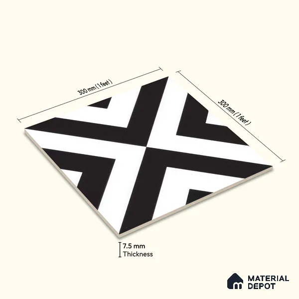 Moroccan Floor & Wall Tile TL 05438 Morissa Monochrome Box 1 ft x 1 ft Ceramic Matte Finish - 7.5 mm | Suitable for Bathroom, Kitchen, Entryway | Please Expect a Slight Variation of Pattern