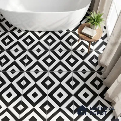 Moroccan Floor & Wall Tile TL 05438 Morissa Monochrome Box 1 ft x 1 ft Ceramic Matte Finish - 7.5 mm | Suitable for Bathroom, Kitchen, Balcony | Please Expect a Slight Variation of Pattern (Sample)