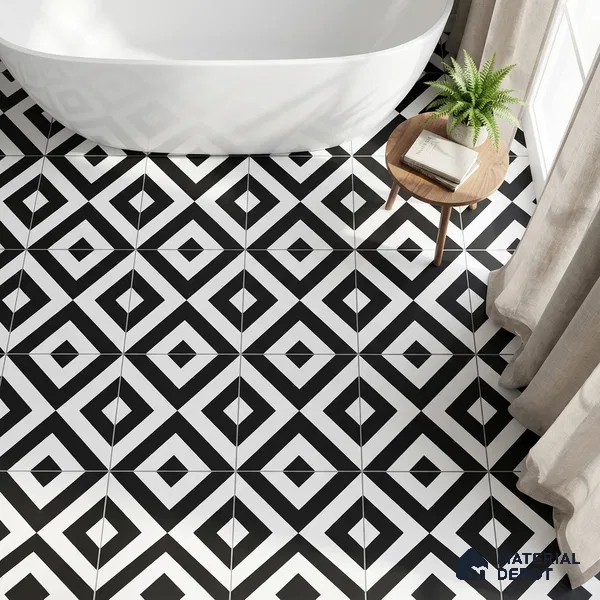 Moroccan Floor & Wall Tile TL 05438 Morissa Monochrome Box 1 ft x 1 ft Ceramic Matte Finish - 7.5 mm | Suitable for Bathroom, Kitchen, Balcony | Please Expect a Slight Variation of Pattern (Sample)