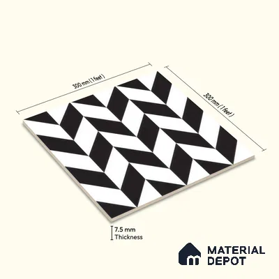 Moroccan Floor & Wall Tile TL 05439 Morissa Monochrome Rey 1 ft x 1 ft Ceramic Matte Finish - 7.5 mm | Suitable for Bathroom, Kitchen, Entryway | Please Expect a Slight Variation of Pattern
