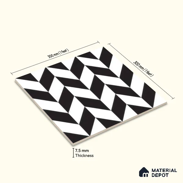 Moroccan Floor & Wall Tile TL 05439 Morissa Monochrome Rey 1 ft x 1 ft Ceramic Matte Finish - 7.5 mm | Suitable for Bathroom, Kitchen, Entryway | Please Expect a Slight Variation of Pattern