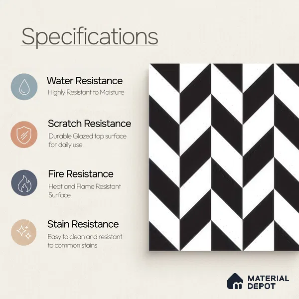 Moroccan Floor & Wall Tile TL 05439 Morissa Monochrome Rey 1 ft x 1 ft Ceramic Matte Finish - 7.5 mm | Suitable for Bathroom, Kitchen, Entryway | Please Expect a Slight Variation of Pattern