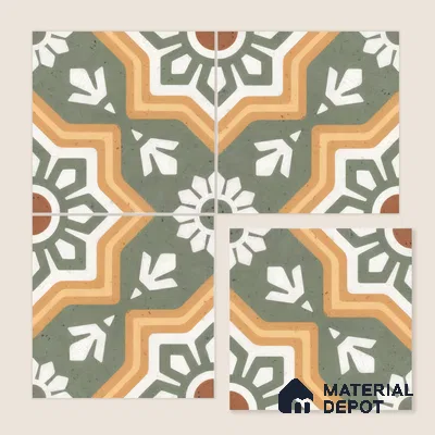 Moroccan Floor & Wall Athangudi Tile TL 05441 Morissa Green Rangoli 1 ft x 1 ft Ceramic Matte Finish - 7.5 mm | Suitable for Bathroom, Kitchen, Balcony | Please Expect a Slight Variation of Pattern