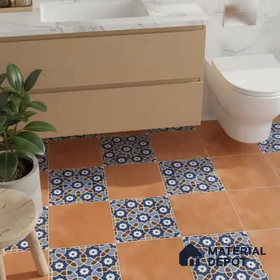 Moroccan Floor & Wall Tile TL 05444 Morissa Terracotta Azure 1 ft x 1 ft Ceramic Matte Finish - 7.5 mm | Random Design | Suitable for Bathroom, Kitchen, Balcony | Please Expect a Slight Variation of Pattern