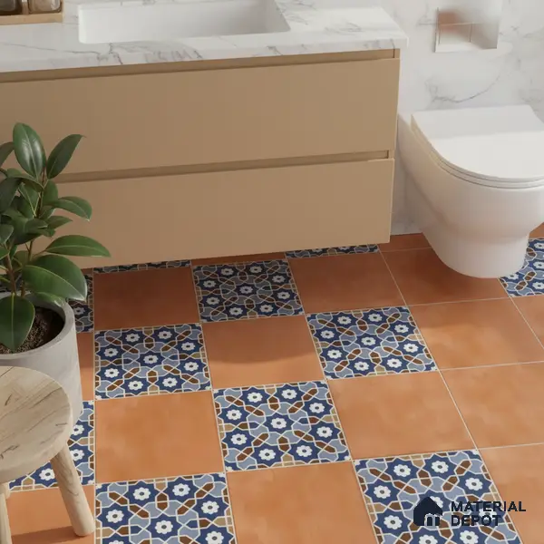 Moroccan Floor & Wall Tile TL 05444 Morissa Terracotta Azure 1 ft x 1 ft Ceramic Matte Finish - 7.5 mm | Random Design | Suitable for Bathroom, Kitchen, Balcony | Please Expect a Slight Variation of Pattern
