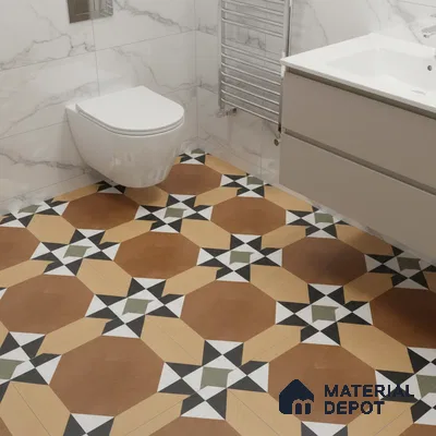 Moroccan Floor & Wall Athangudi Tile TL 05448 Morissa Terracotta Abstract 1 ft x 1 ft Ceramic Matte Finish - 7.5 mm | Suitable for Bathroom, Kitchen, Balcony | Please Expect a Slight Variation of Pattern