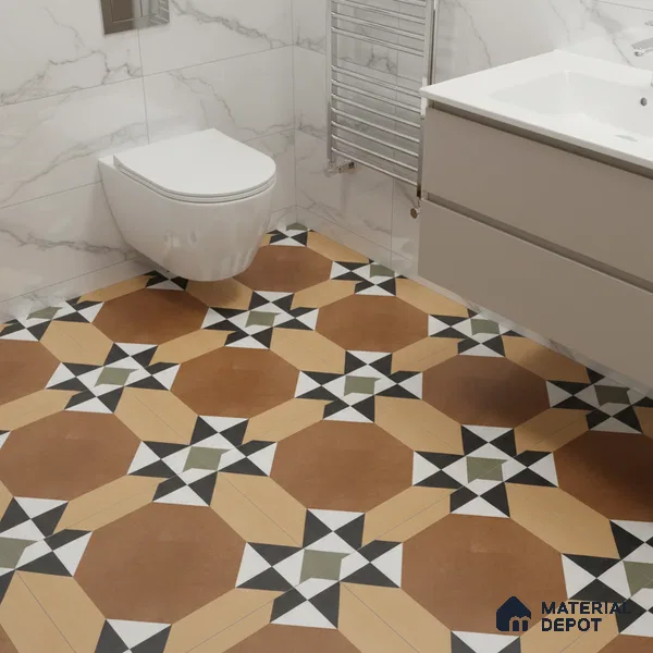 Moroccan Floor & Wall Athangudi Tile TL 05448 Morissa Terracotta Abstract 1 ft x 1 ft Ceramic Matte Finish - 7.5 mm | Suitable for Bathroom, Kitchen, Balcony | Please Expect a Slight Variation of Pattern