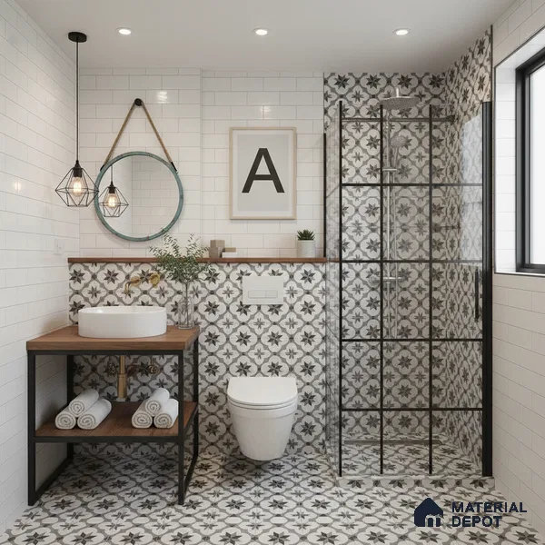 Moroccan Floor & Wall Tile TL 05449 Morissa Dove Gray 1 ft x 1 ft Ceramic Matte Finish - 7.5 mm | Suitable for Bathroom, Kitchen, Balcony | Please Expect a Slight Variation of Pattern (Sample)
