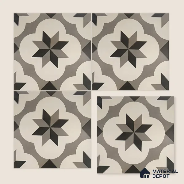 Moroccan Floor & Wall Tile TL 05449 Morissa Dove Gray 1 ft x 1 ft Ceramic Matte Finish - 7.5 mm | Suitable for Bathroom, Kitchen, Balcony | Please Expect a Slight Variation of Pattern
